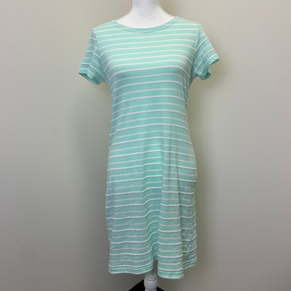 Sail to Sable Mint Green White Striped Textured Knit Dress M Beach Coastal